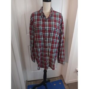 Duluth Tradingco Mens Red Swinging Flannel Cotton Long Sleeve Button Up Sz Large